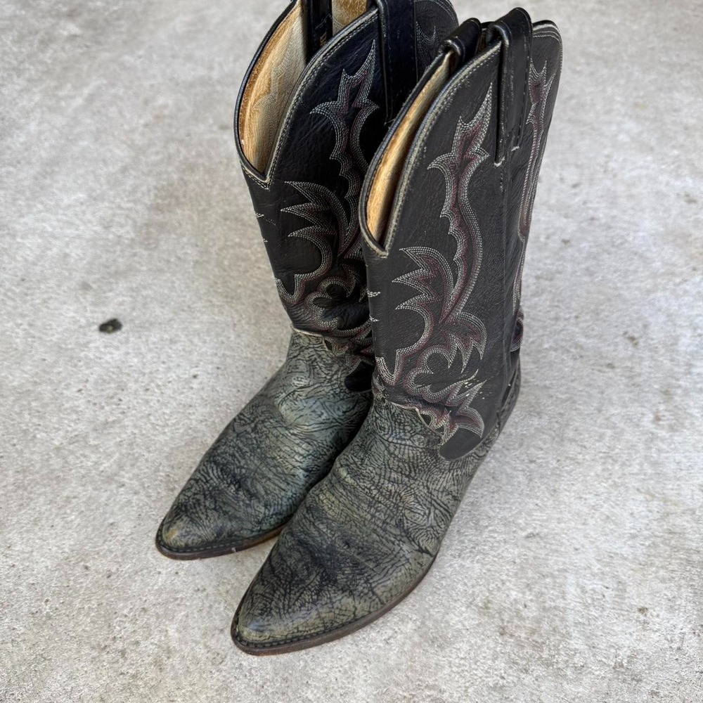 Vintage‎ Dan Post Made in USA Black and Grey Leather Cowboy Boots Western 8.5